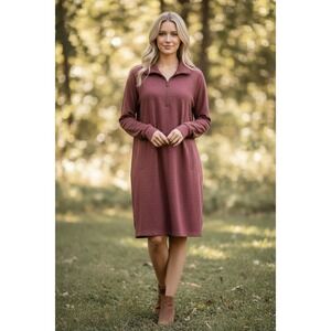 Toad&Co Womens Large Piru Quarter Zip Dress Clay Red Heathered Tunic Pocket L